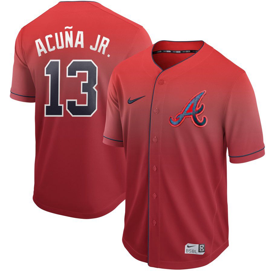 Men Atlanta Braves 13 Acuna jr Red Nike Fade MLB Jersey